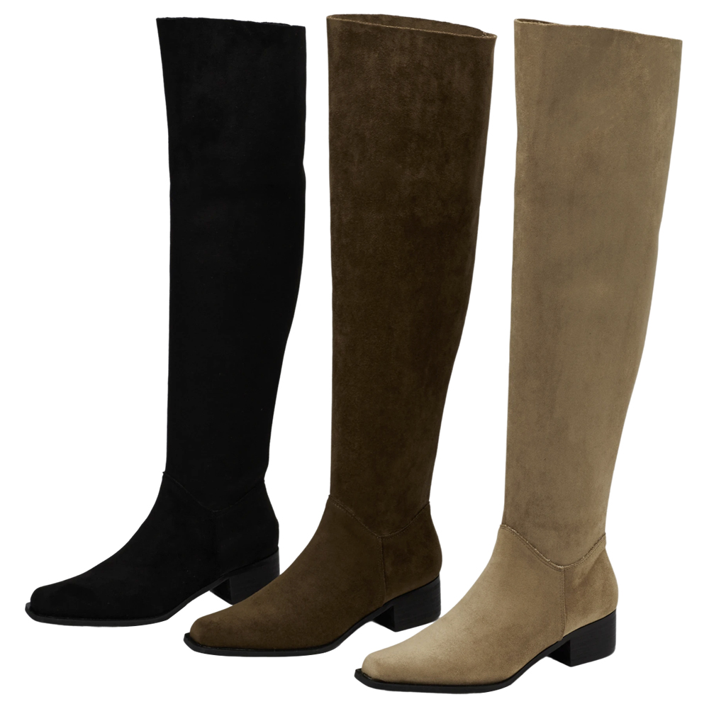 溫柔歐膩3way絨布過膝堆堆長靴 駝