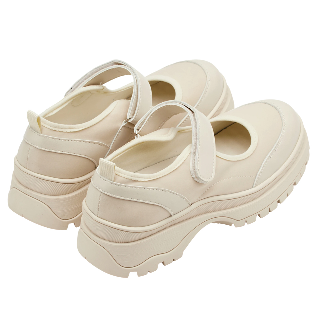 輕運動風拼接魔鬼氈瑪莉珍運動鞋 米白