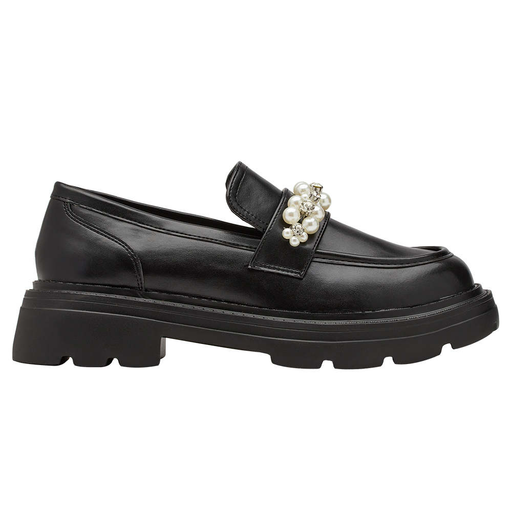 小貓聯名-奢耀珍珠水鑽輕量厚底樂福鞋 黑