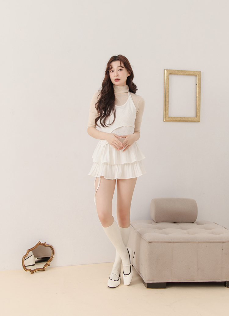 GraceGift平價女鞋 簡約珍珠 方頭撞色 內增高 瑪莉珍鞋 白色