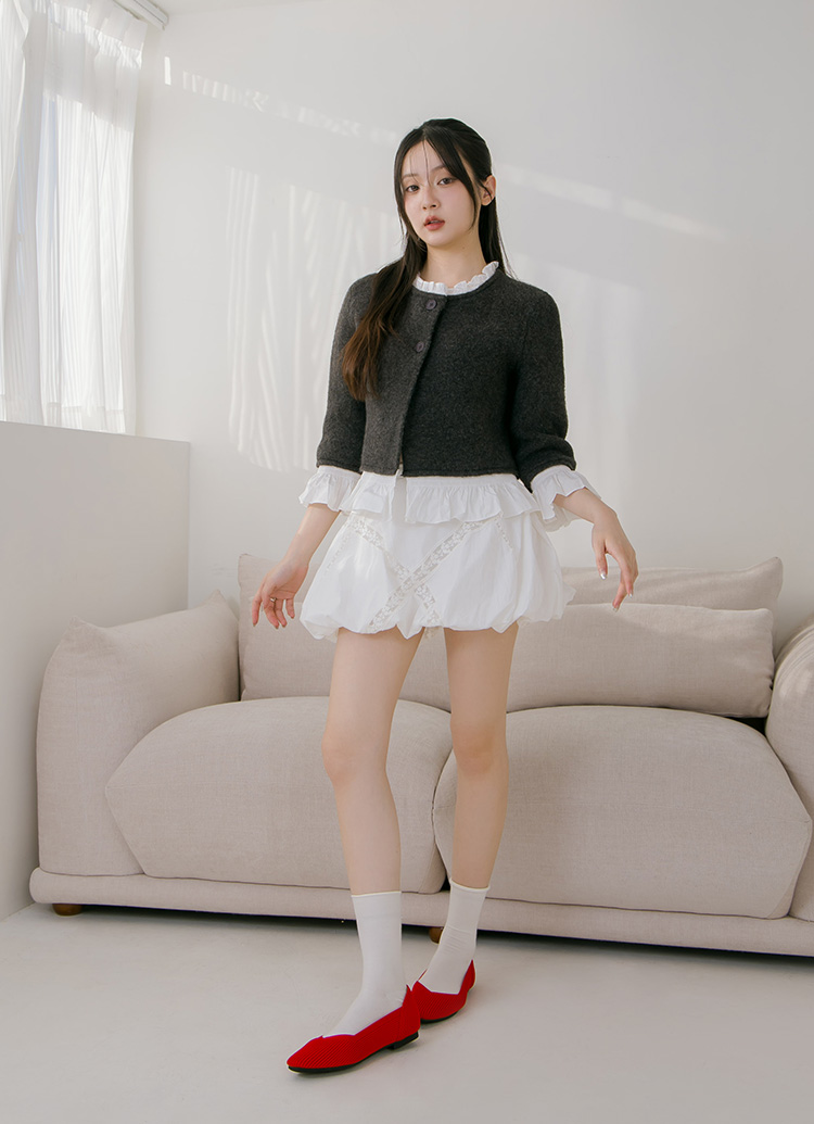 GraceGift 平價女鞋 零著感 方頭柔織軟墊娃娃鞋 正紅色 平底娃娃鞋 實拍圖
