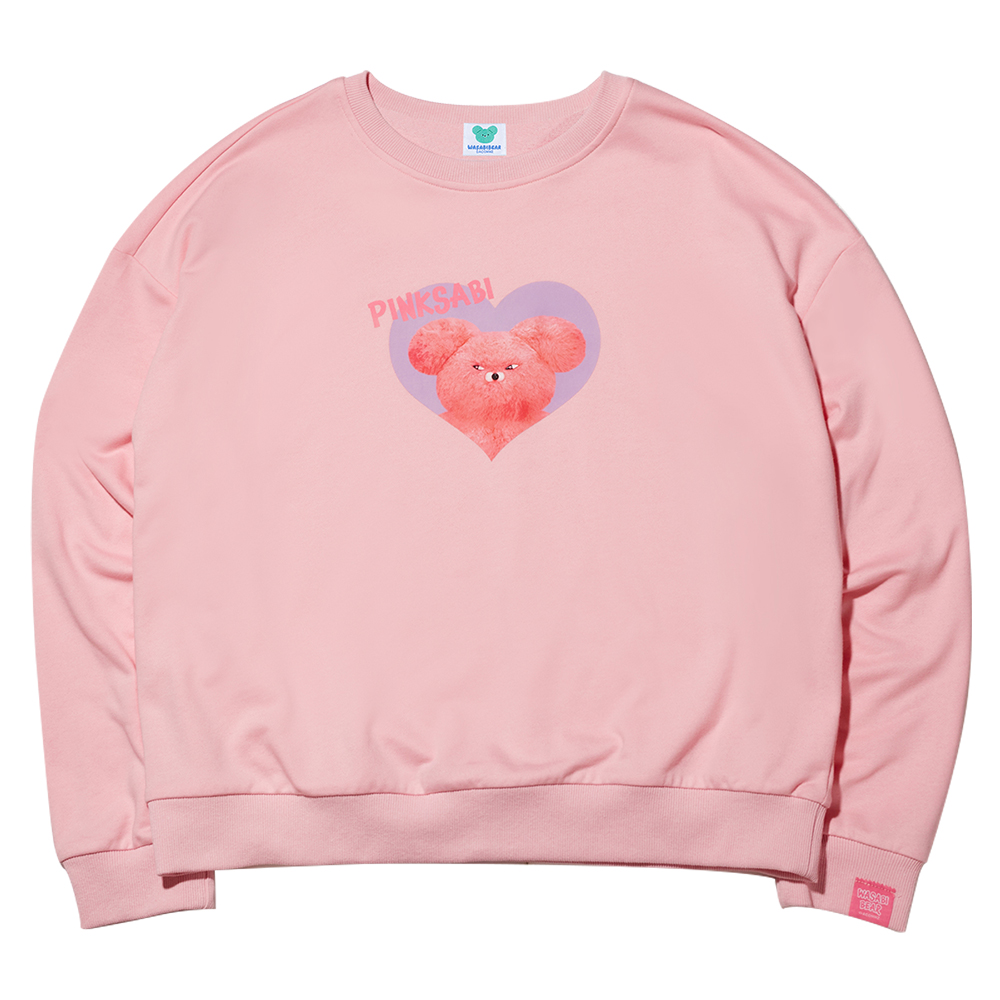 GraceGift Wasabi Bear聯名 粉芥末熊 小臉印花大學T 粉紅色 實拍圖