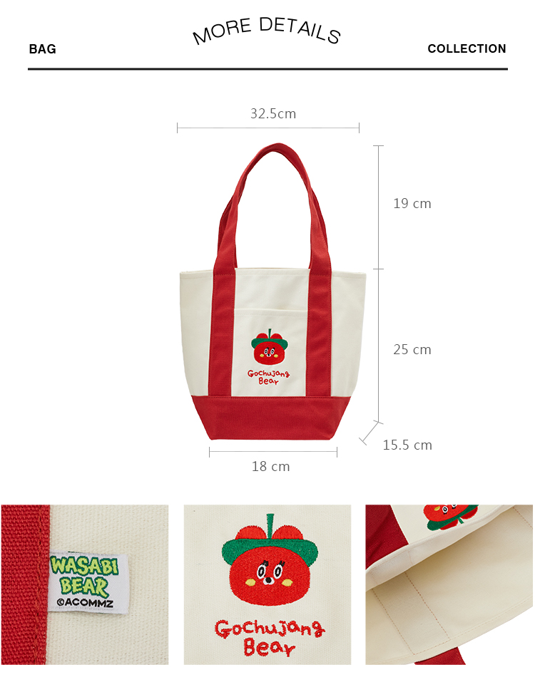 GraceGift Wasabi Bear聯名 辣椒醬熊 撞色口袋肩背帆布包 正紅色
