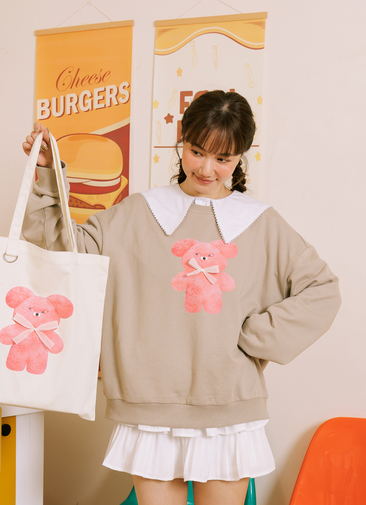 Grace Gift Wasabi Bear聯名 幸運招財好運組 大學T 吊飾 實拍圖