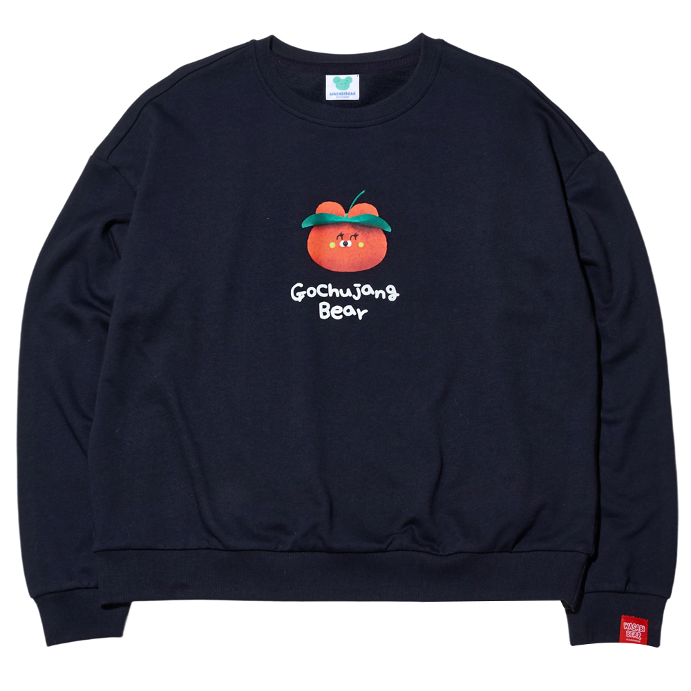 GraceGift Wasabi Bear聯名 辣椒醬熊 小頭字母印花大學T 深藍色 實拍圖