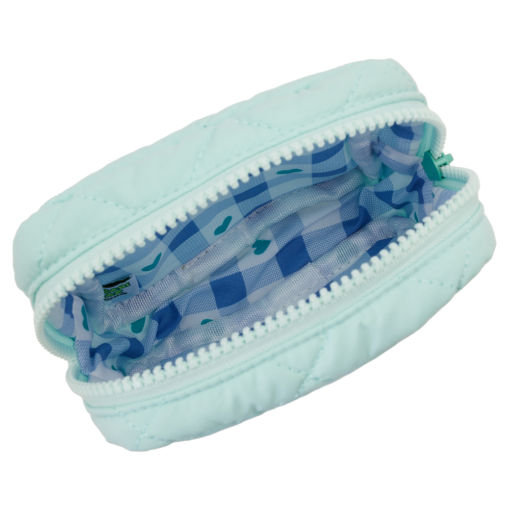 GraceGift Wasabi Bear聯名 芥末熊 格紋鋪棉收納包 藍綠色 實拍圖