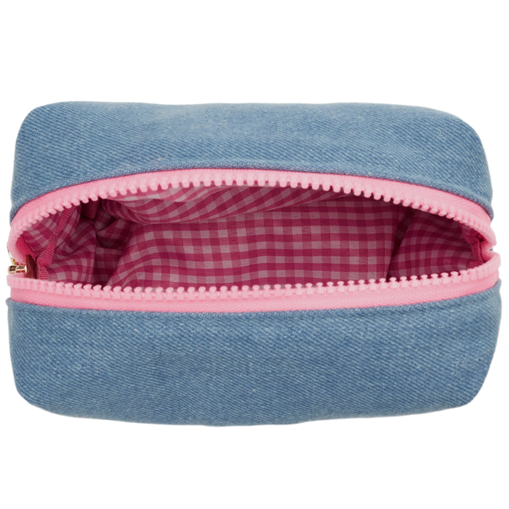 Care Bears-樂觀小熊電繡格紋牛仔化妝包 深藍