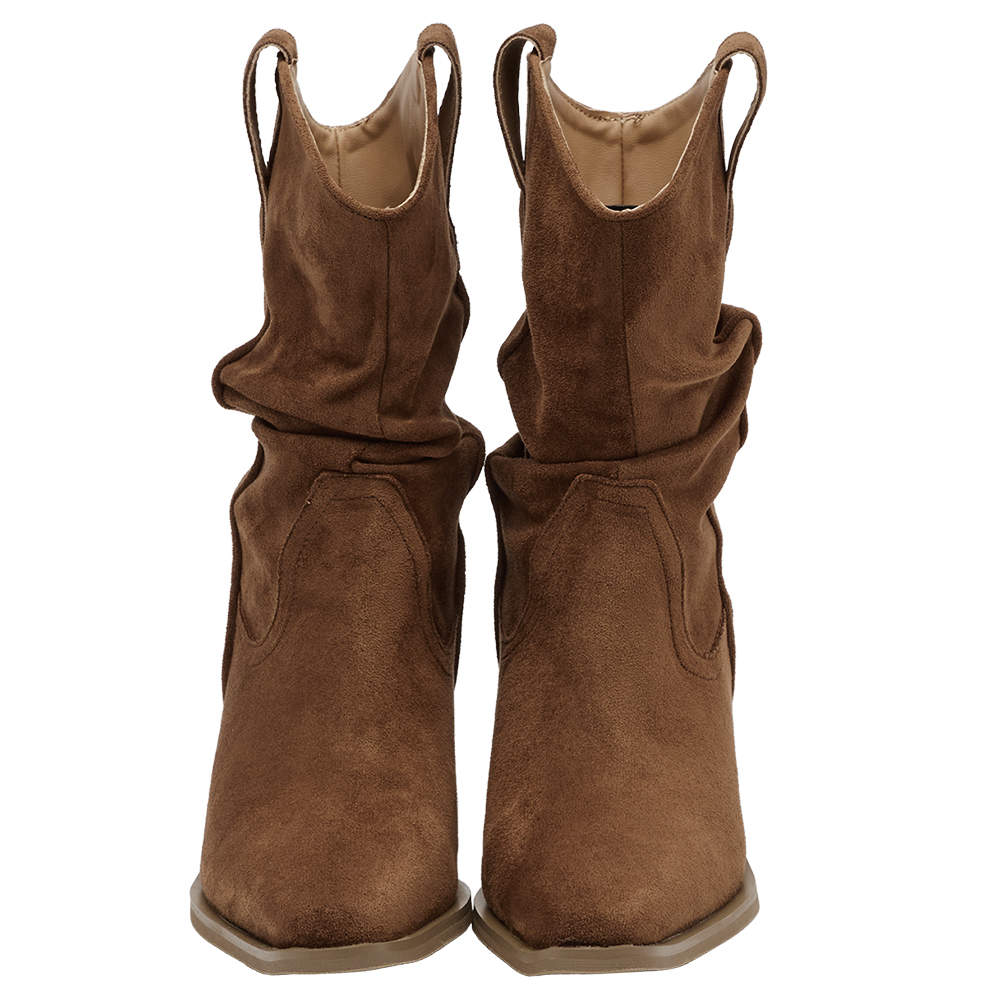 波希米亞尖頭V口絨布堆堆西部靴 棕