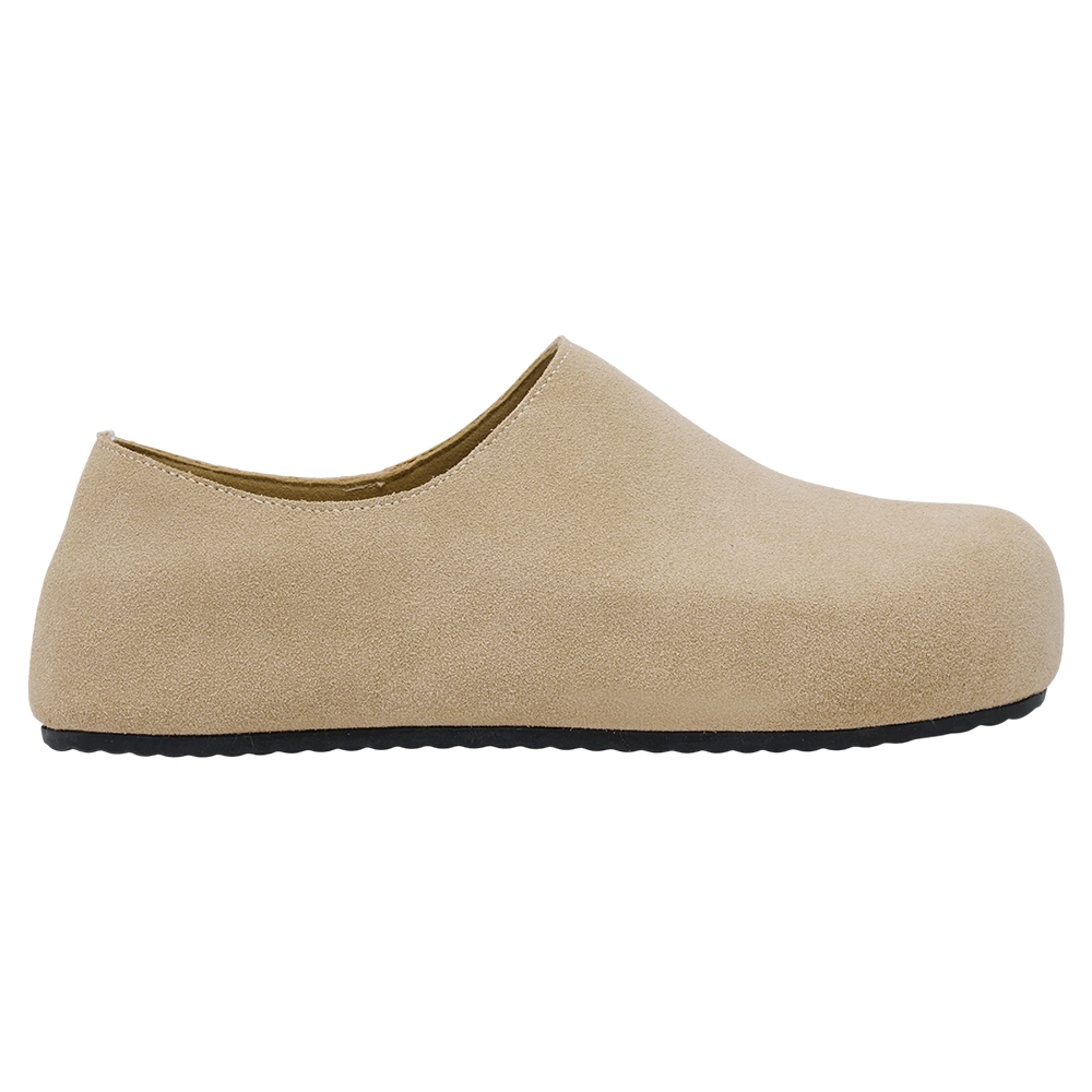 李柔聯名-慵懶共存圓頭牛麂皮懶人拖鞋 深杏