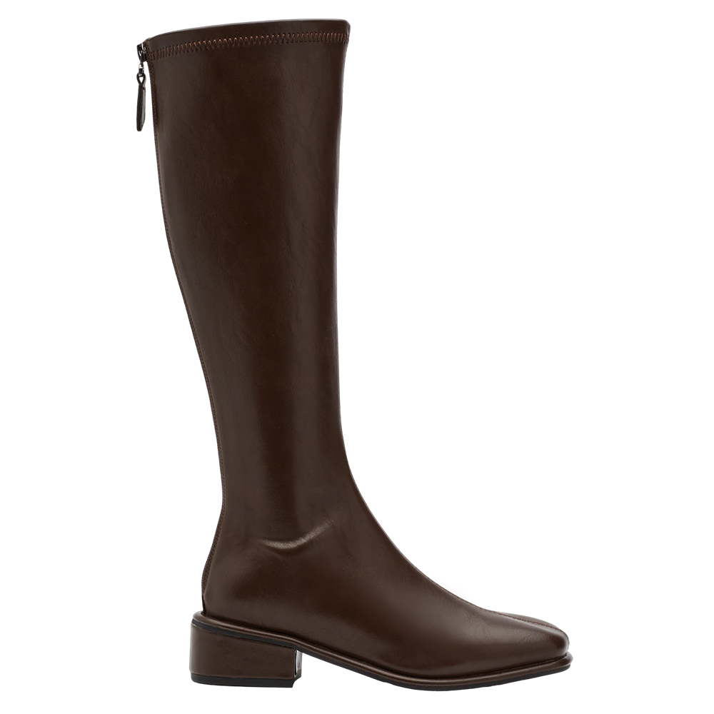 簡約達人後拉鍊中跟長靴 咖