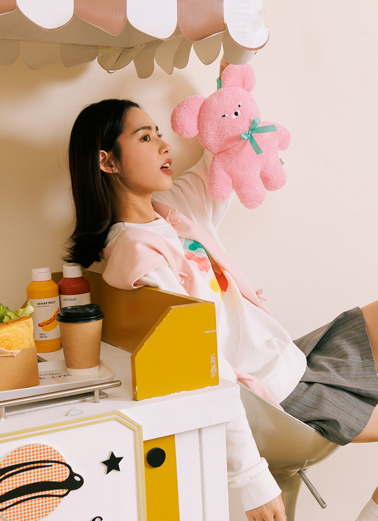 GraceGift Wasabi Bear聯名 粉芥末熊 療癒造型抱枕(30CM) 粉紅色 實拍圖