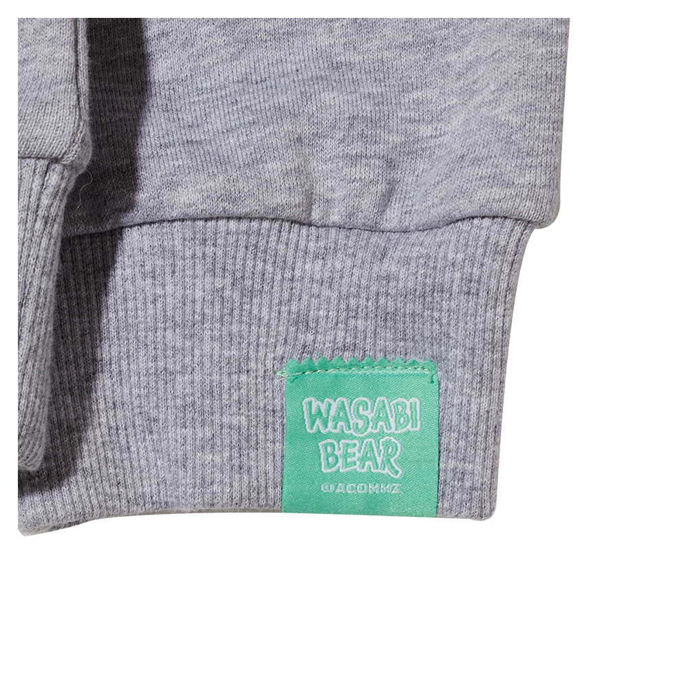 GraceGift Wasabi Bear聯名 芥末熊 小臉印花大學T 灰色 實拍圖