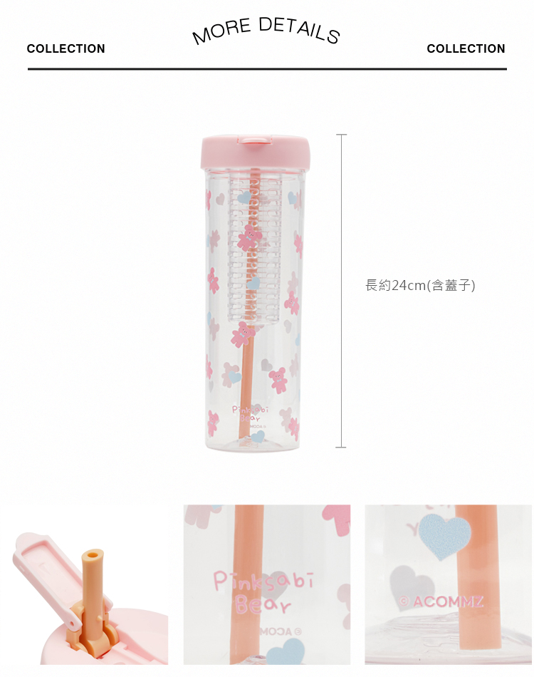 GraceGift Wasabi Bear聯名 粉芥末熊滿版印花透明吸管杯(800ml) 粉