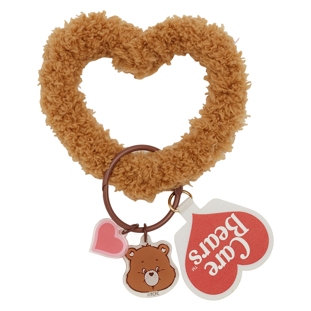 GraceGift CareBears聯名 溫柔小熊 Cupid系列 愛心絨毛鑰匙圈 棕