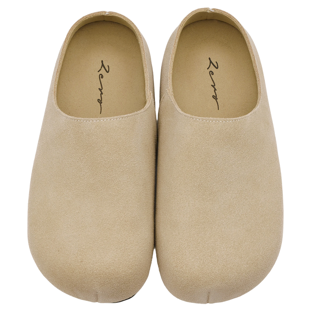 李柔聯名-慵懶共存圓頭牛麂皮懶人拖鞋 深杏