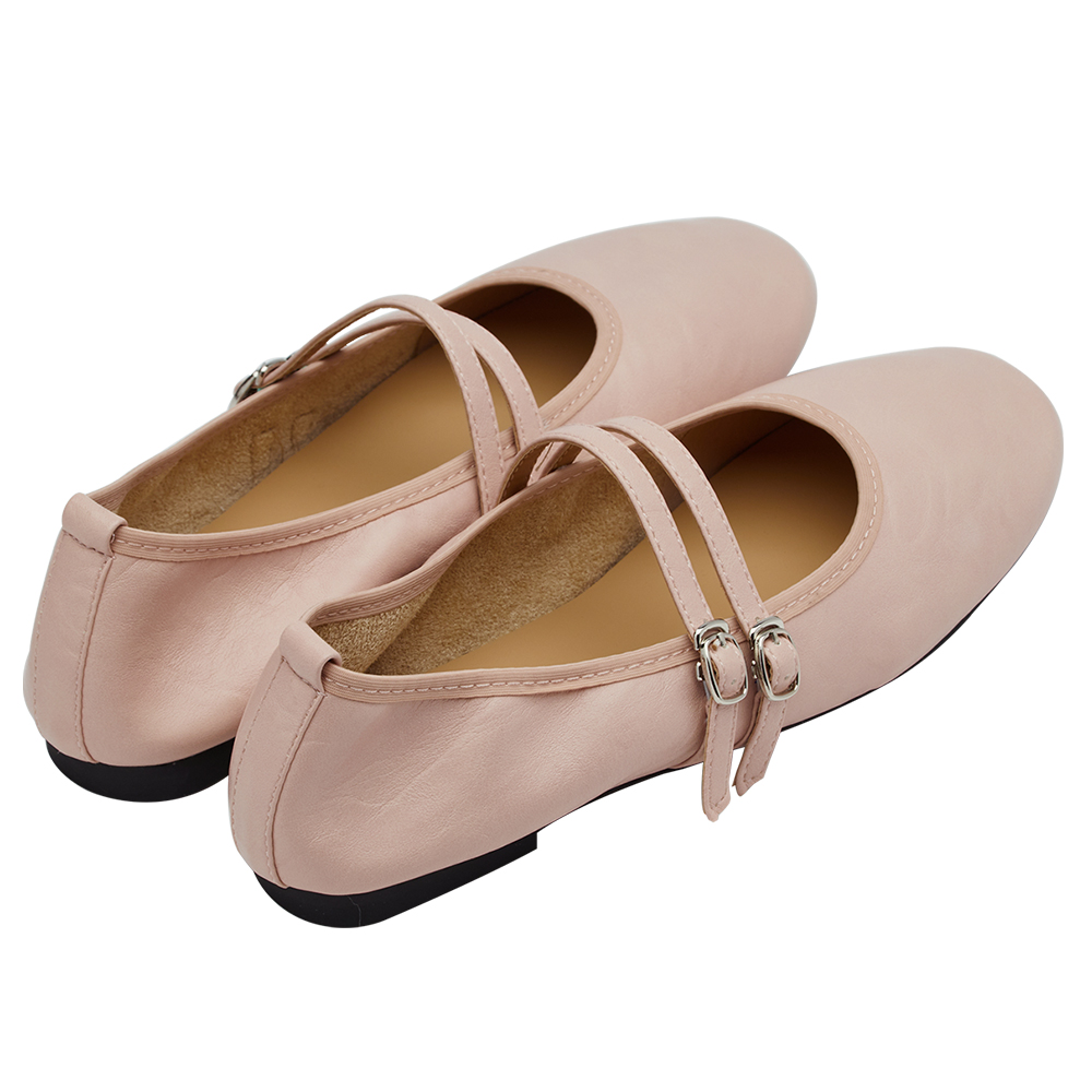 GraceGift平價女鞋 時尚秀場 圓頭 奶油雲朵極軟加厚乳膠芭蕾瑪莉珍鞋 粉色