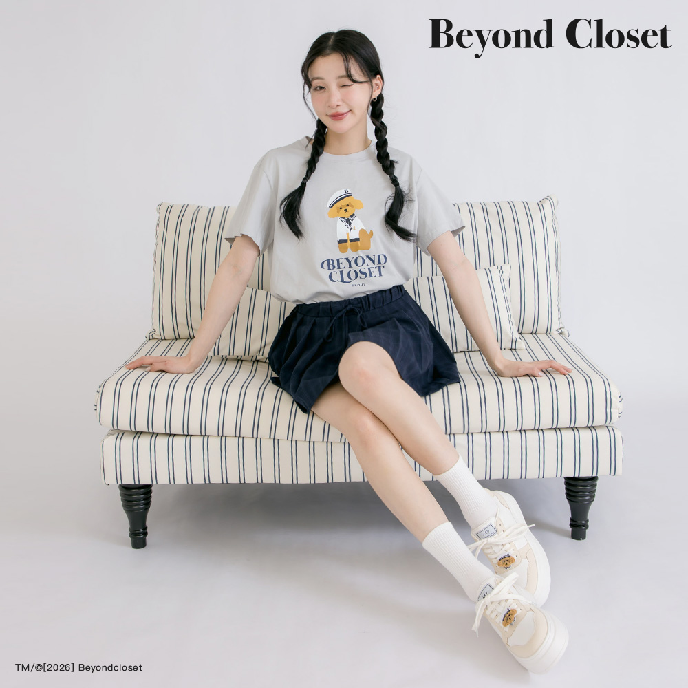 Beyond Closet 貝雷帽比熊印花短版 T 恤 黑