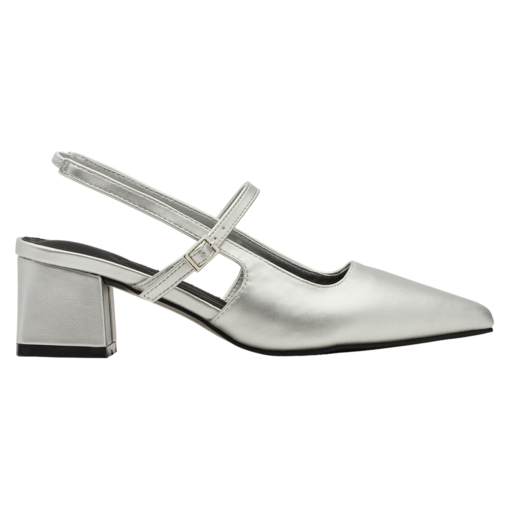 GraceGift平價女鞋 時尚秀場 尖頭  韓系尖頭通勤百搭後空低跟鞋 銀色