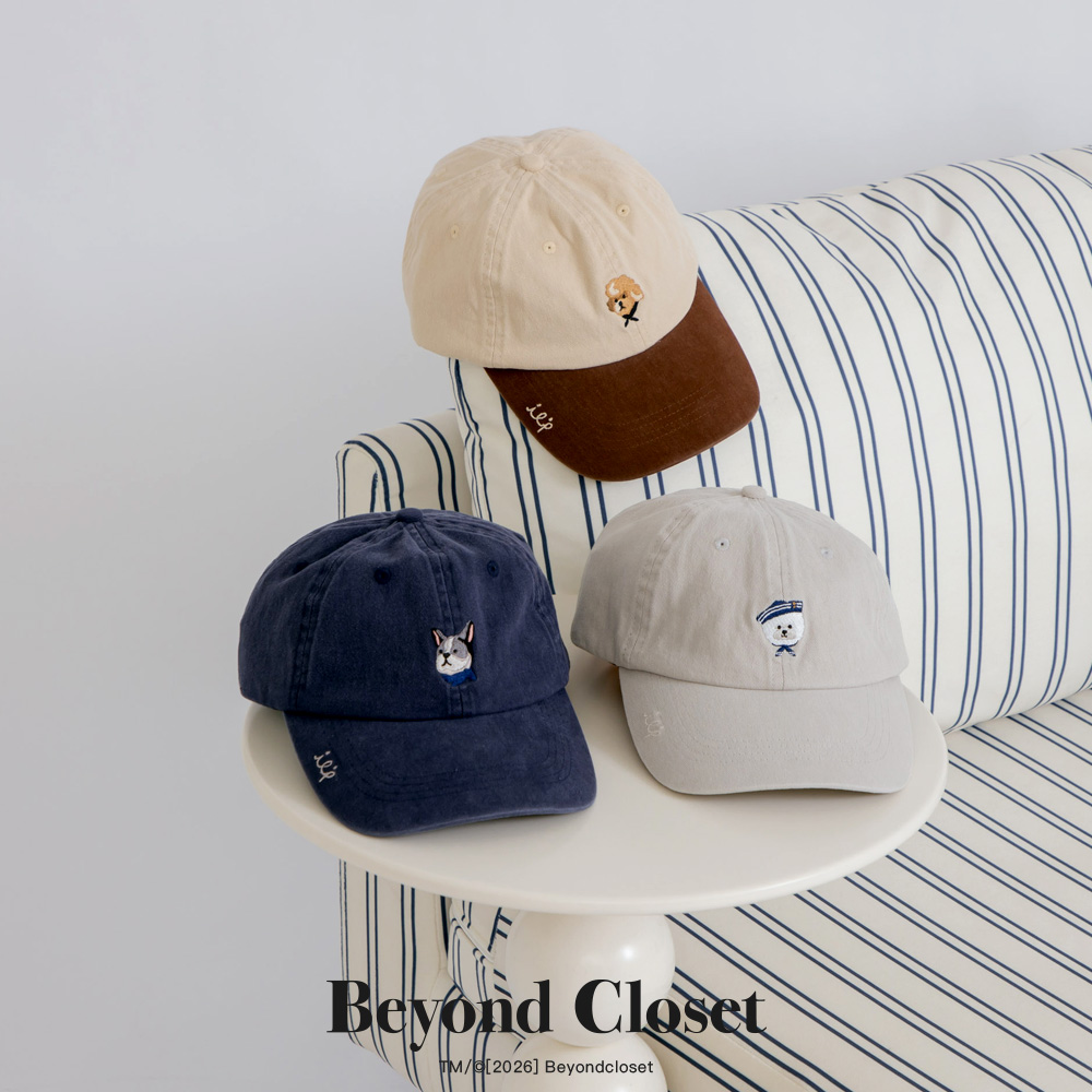 韓國 Beyond Closet 貴賓刺繡拼接休閒棒球帽 深杏
