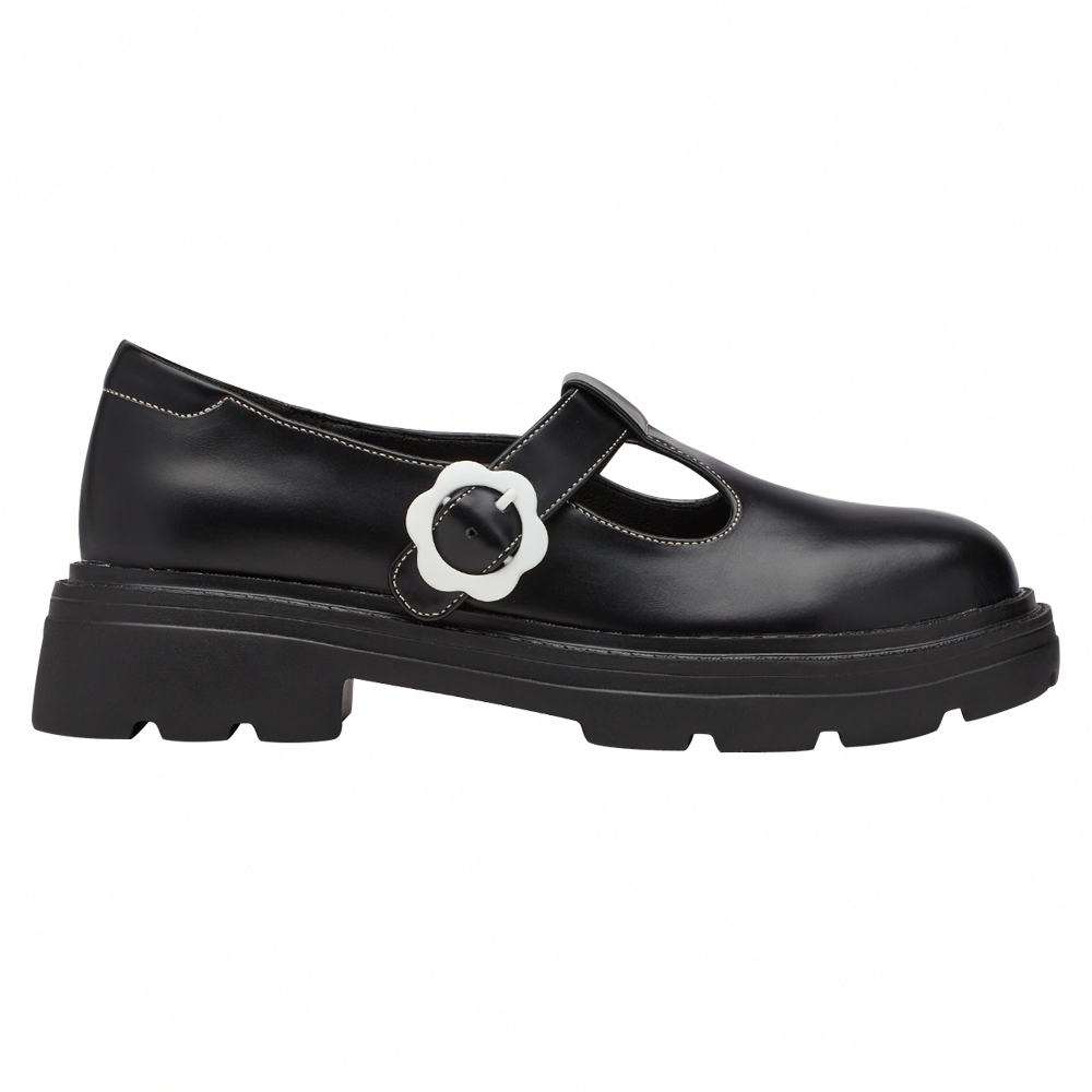 日系可愛小花扣T字輕量瑪莉珍鞋 黑