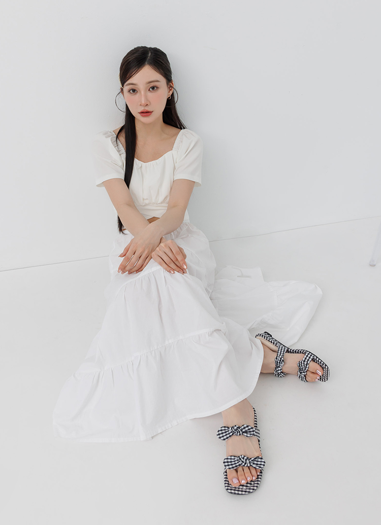 GraceGift平價女鞋 時尚秀場 方頭 日系漫步雙蝴蝶結楔型低跟拖鞋 黑格子色
