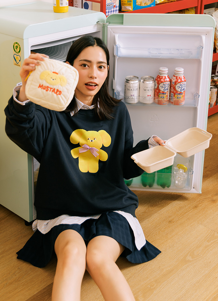 GraceGift Wasabi Bear聯名 黃芥末熊 格紋鋪棉收納包 粉色 實拍圖