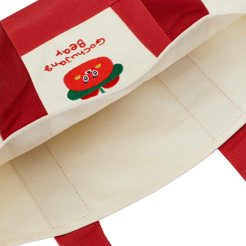 GraceGift Wasabi Bear聯名 辣椒醬熊 撞色口袋肩背帆布包 正紅色