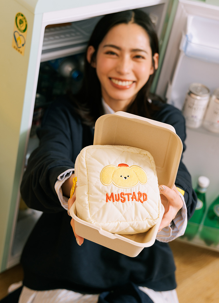 GraceGift Wasabi Bear聯名 黃芥末熊 格紋鋪棉收納包 粉色 實拍圖