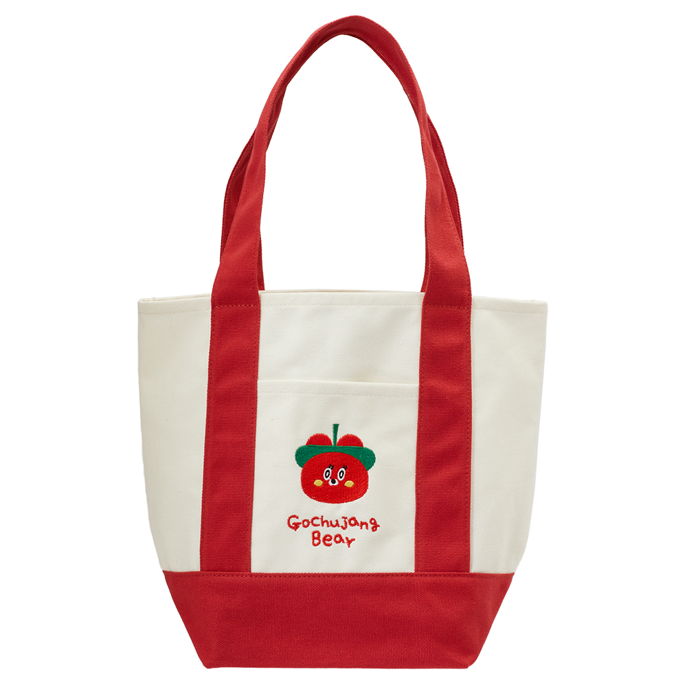 GraceGift Wasabi Bear聯名 辣椒醬熊 撞色口袋肩背帆布包 正紅色