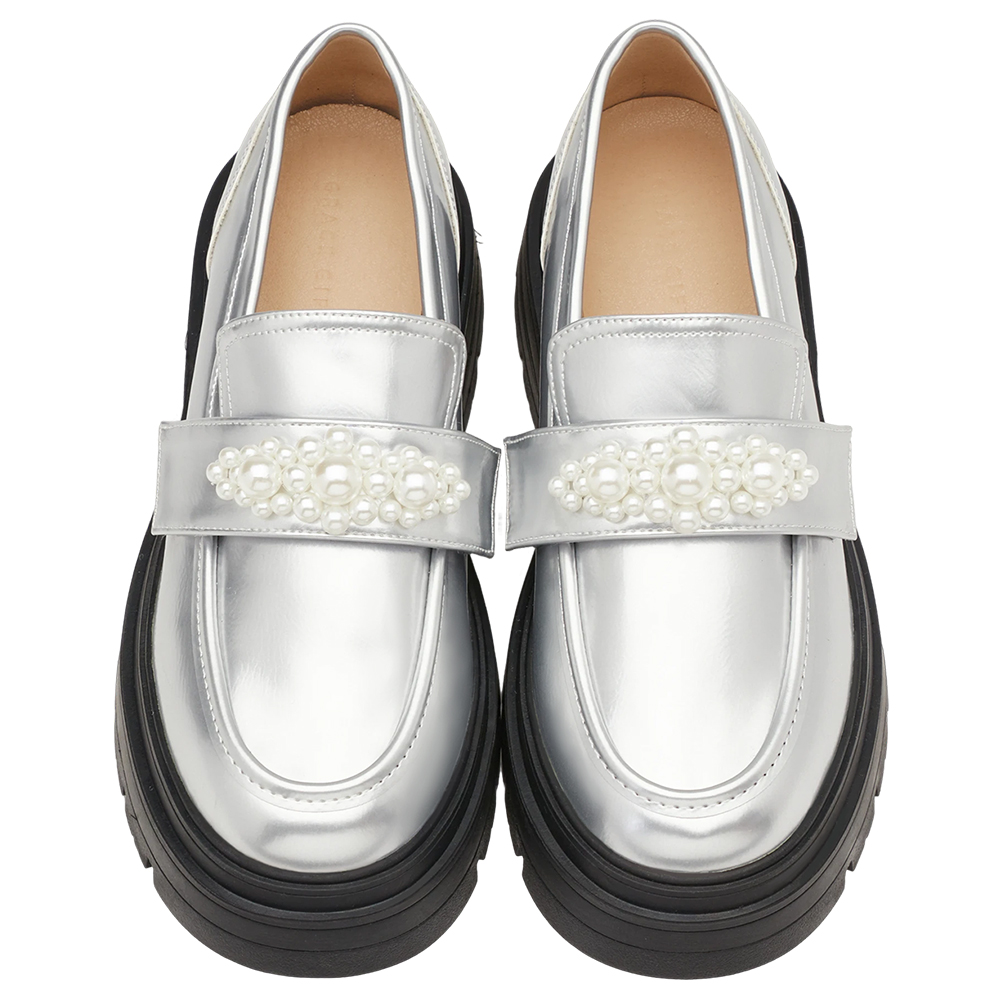 奕潔聯名-公主珍藏2WAY珍珠厚底樂福鞋 銀