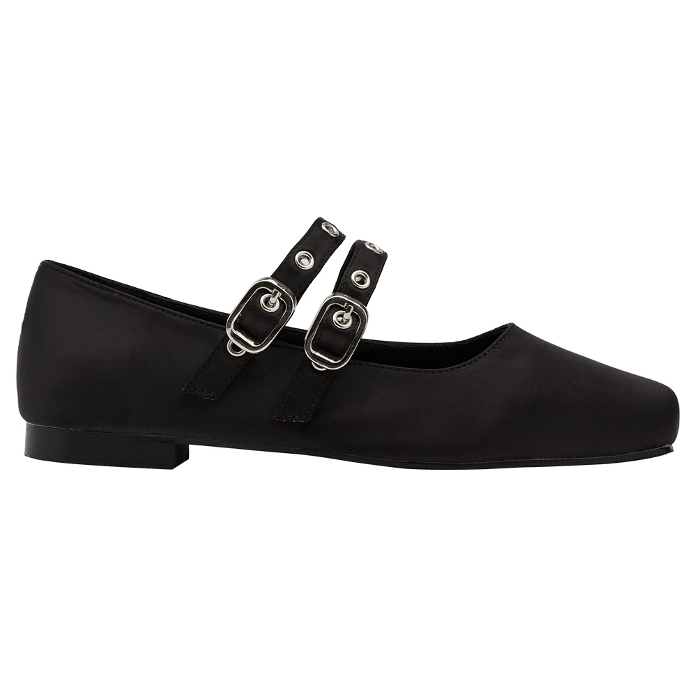 李柔聯名-甜酷序曲方頭金屬雙帶芭蕾舞瑪莉珍鞋 黑