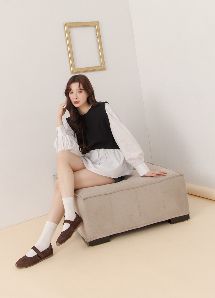 GraceGift平價女鞋 輕盈芭蕾 緞面拚接 芭蕾舞運動鞋 咖啡色