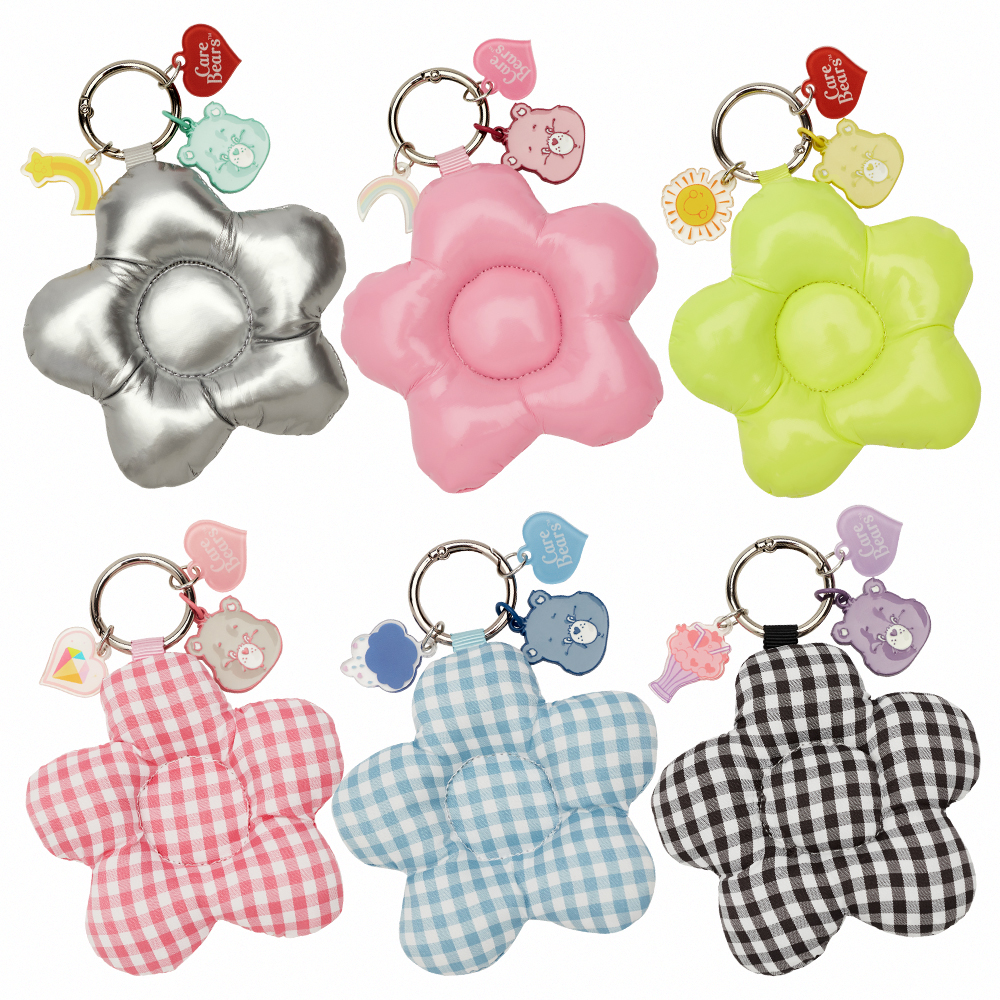 GraceGift CareBears聯名 樂觀小熊 Blossom系列 鋪棉小花鑰匙圈 桃紅