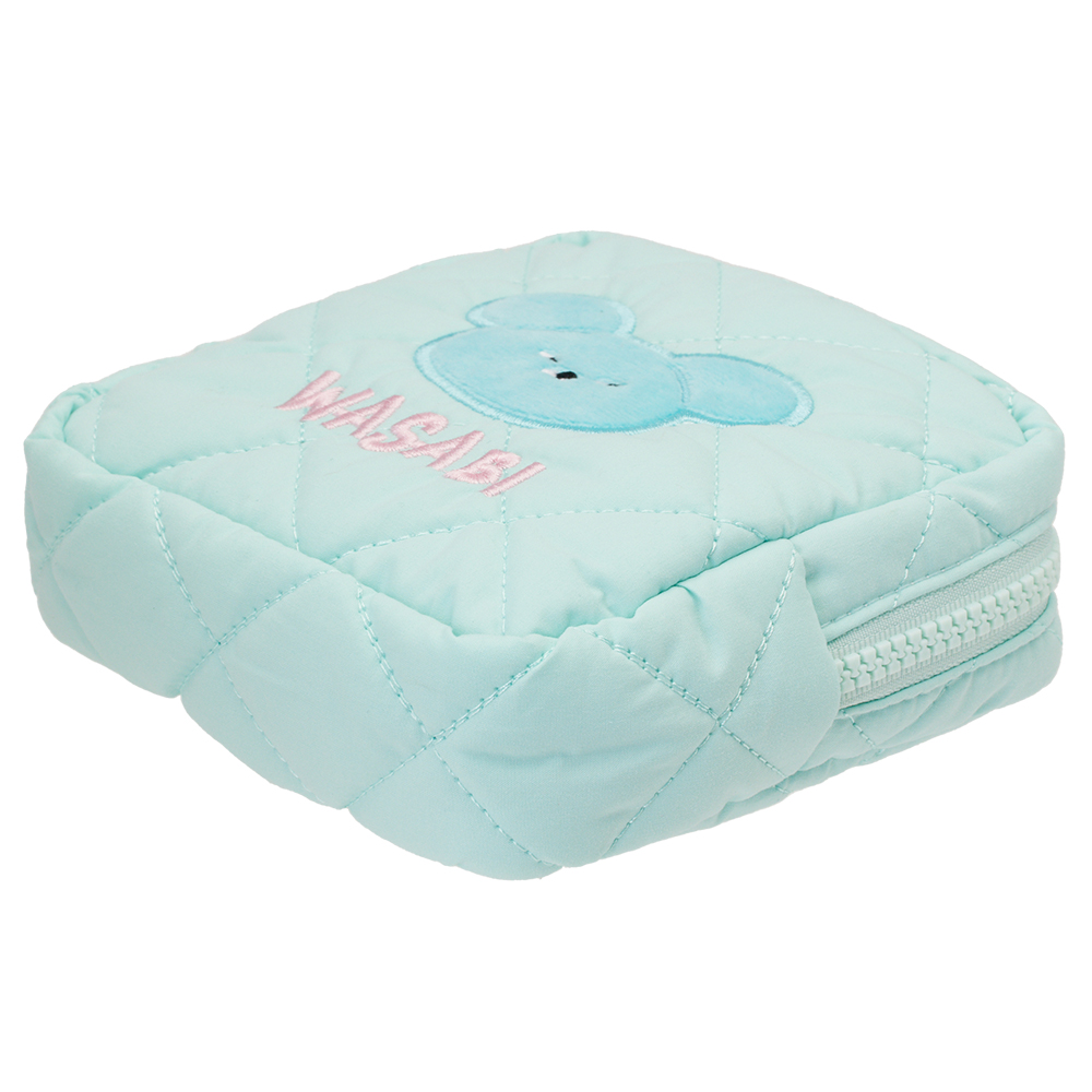 GraceGift Wasabi Bear聯名 芥末熊 格紋鋪棉收納包 藍綠色 實拍圖