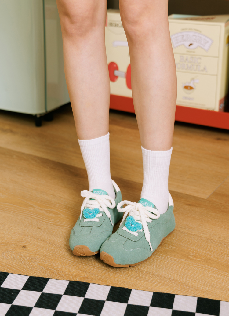 Grace Gift 平價女鞋 Wasabi Bear 聯名 芥末熊 休閒運動鞋 綠色 穿搭實拍