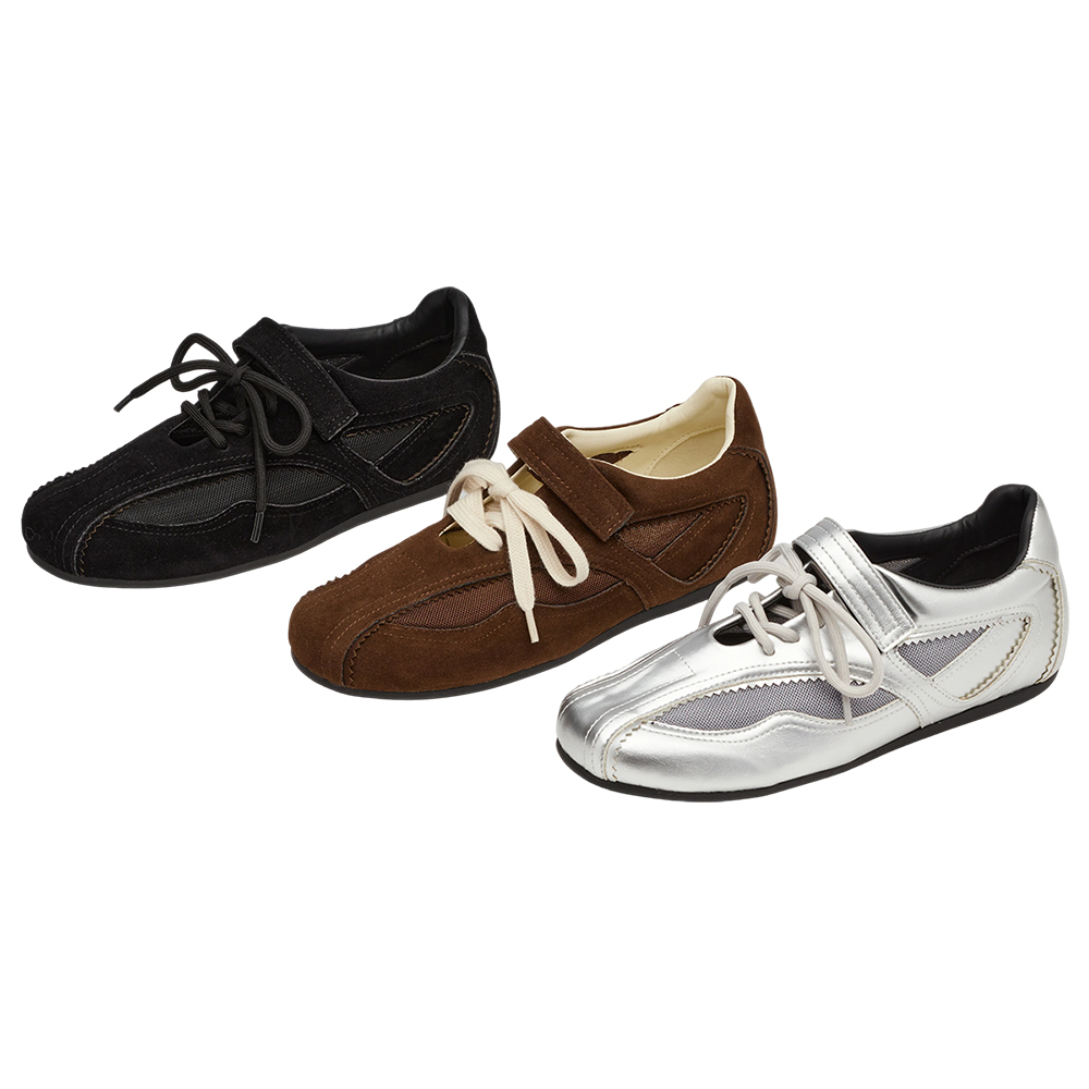 芭蕾少女方頭2WAY綁帶魔鬼氈運動鞋 咖