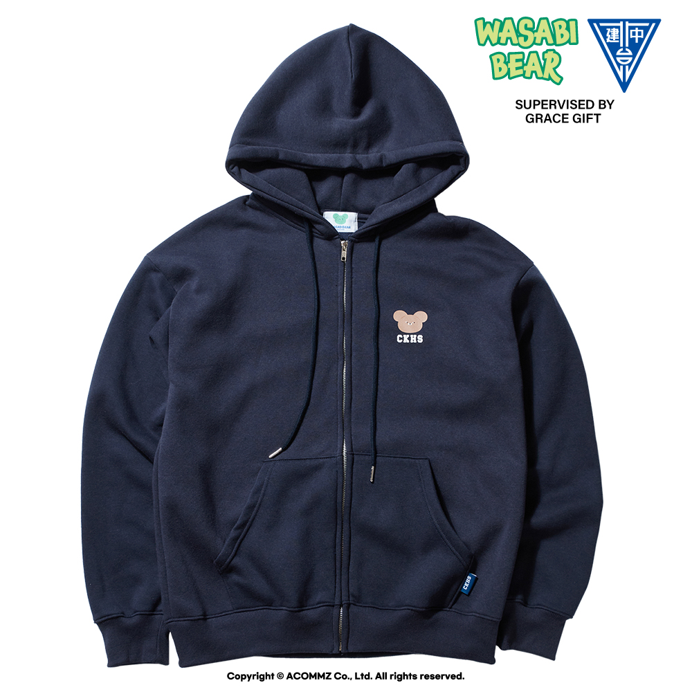 Wasabi Bear × 建國中學127th-MIT手工職人內刷毛連帽休閒外套 藍