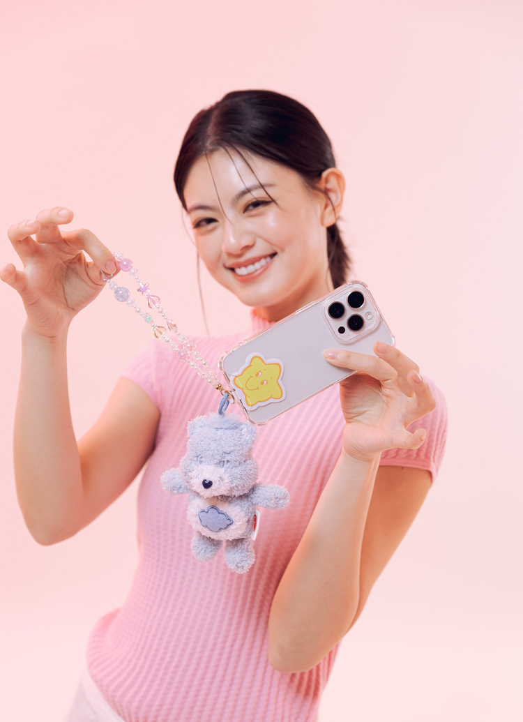 GraceGift CareBears聯名 Care Bears彩虹熊 棉花糖系列毛絨玩偶手機串珠吊飾一中盒