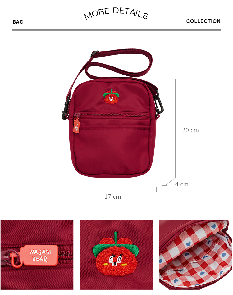 GraceGift Wasabi Bear聯名 辣椒醬 熊雙層斜背尼龍隨身包 紅色 實拍圖
