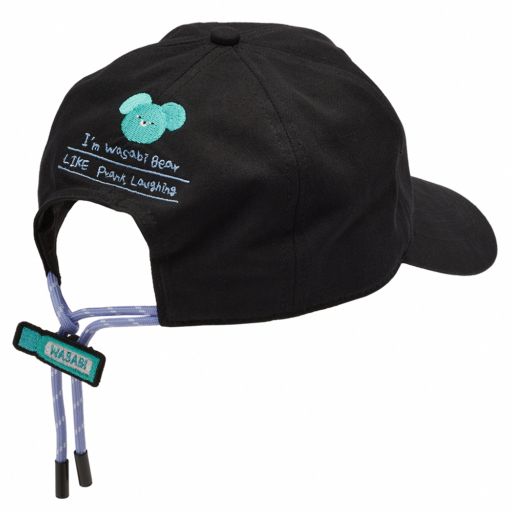 GraceGift Wasabi Bear 芥末熊 拉繩調節電繡棒球帽 黑色