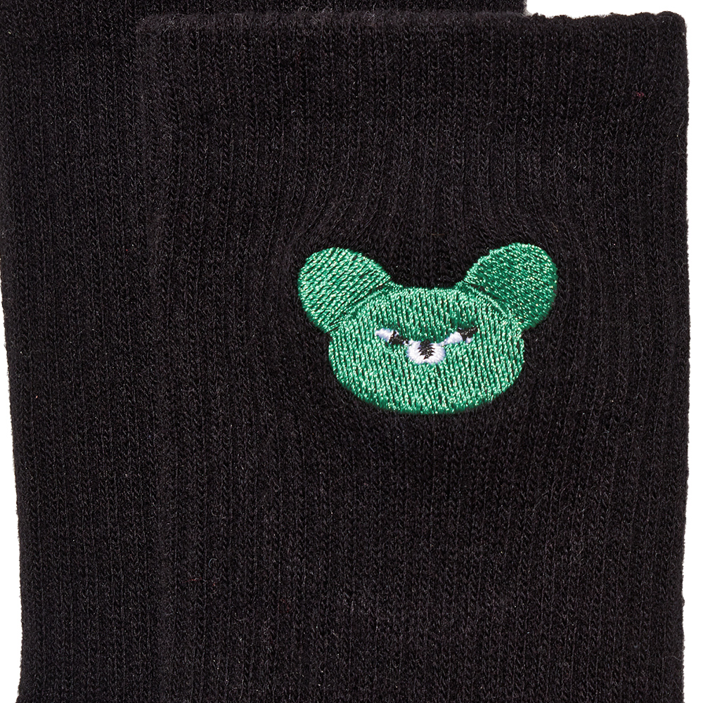 GraceGift Wasabi Bear聯名 芥末熊 芥末熊螺紋電繡中筒襪 黑色