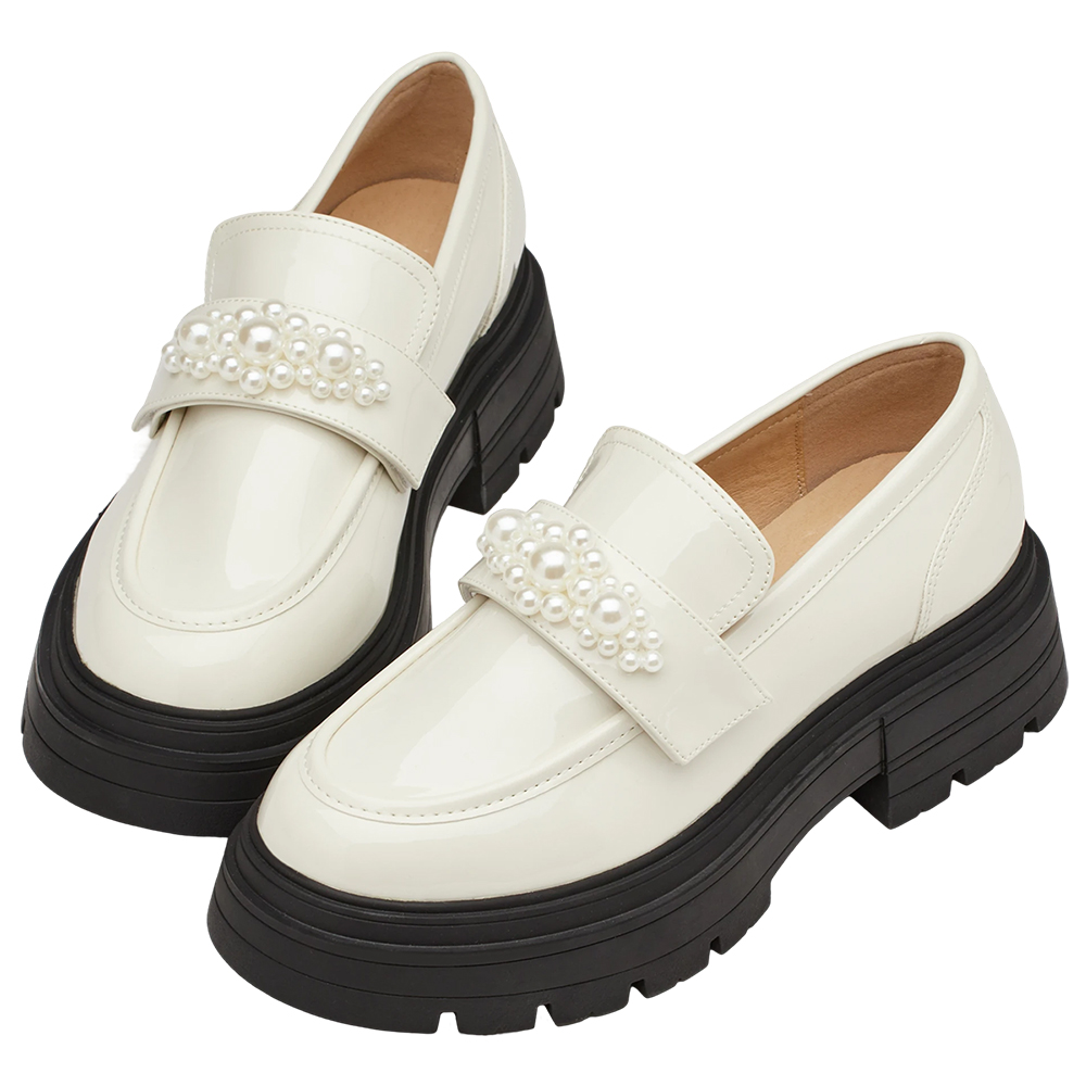 奕潔聯名-公主珍藏2WAY珍珠厚底樂福鞋 米漆