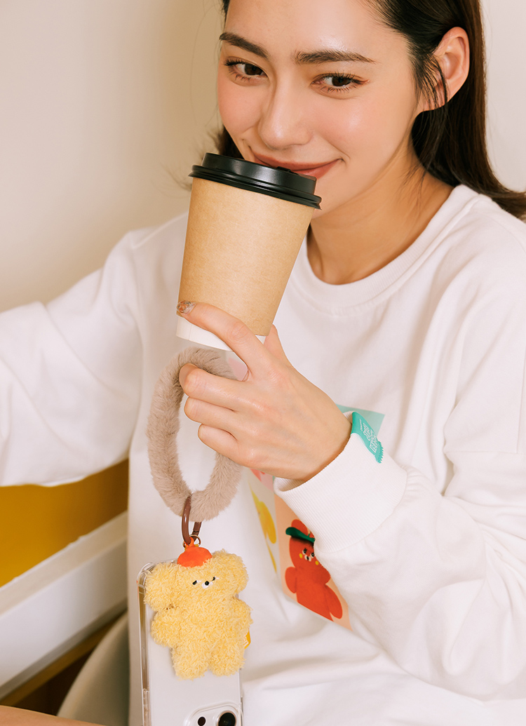 GraceGift Wasabi Bear聯名 黃芥末熊 絨毛手機掛環 黃色