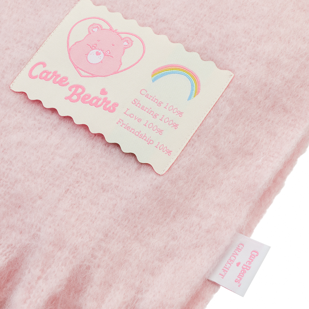 Care Bears-樂觀小熊純色流蘇仿羊絨圍巾 粉紅
