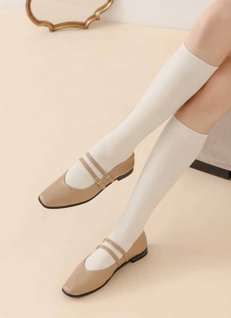 GraceGift 微甜方頭瑪麗珍鞋 雙帶瑪莉珍 卡其色 實拍圖