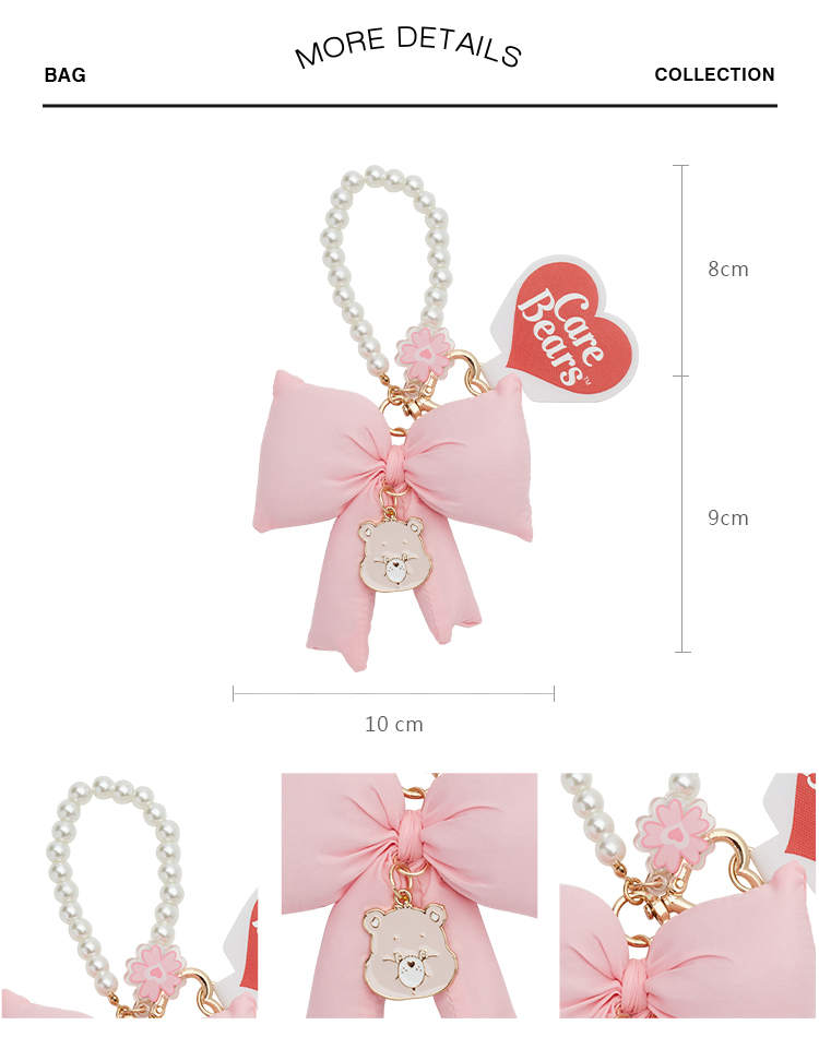 GraceGift CareBears聯名 櫻花熊 櫻花季限定 櫻花小熊蝴蝶結珍珠手機鍊 粉紅