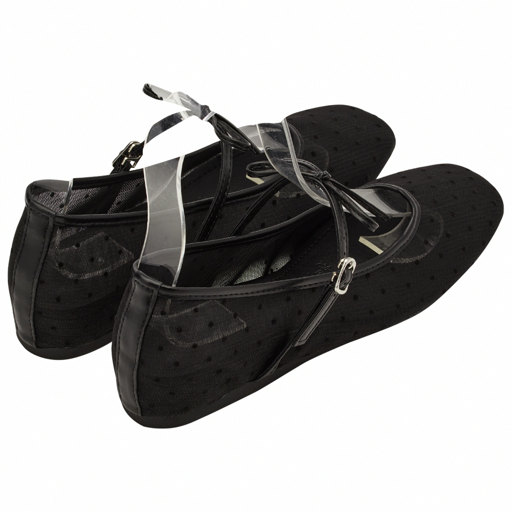 GraceGift平價女鞋 日系水玉 蝴蝶結網紗 內增高瑪莉珍鞋 黑色