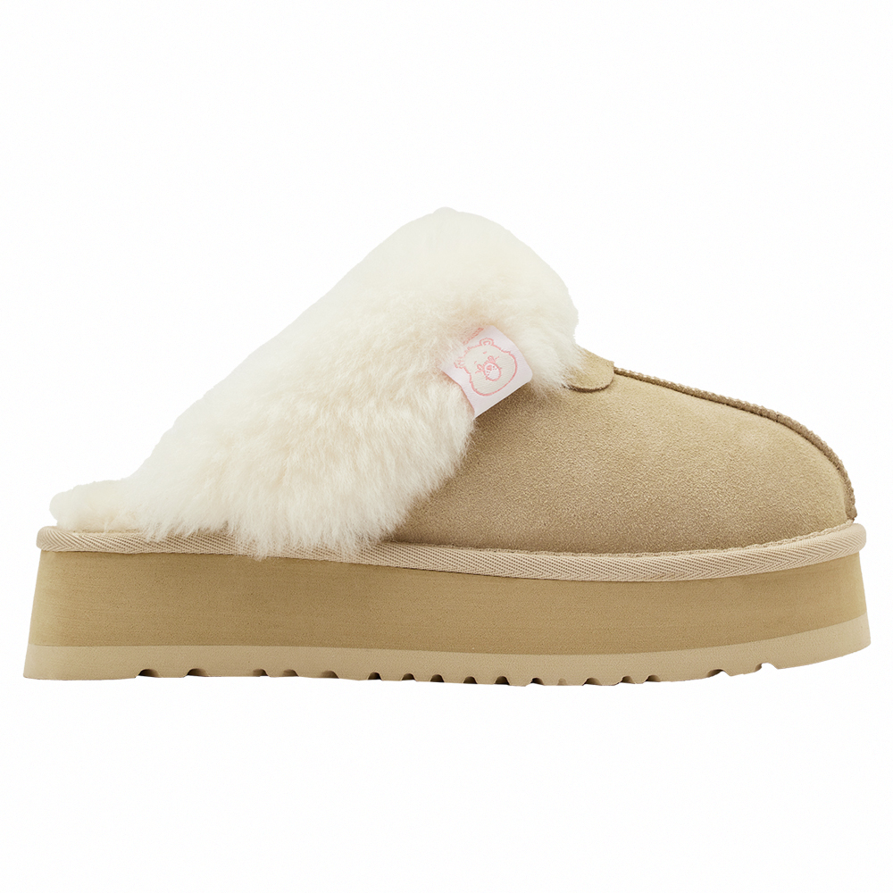 Care Bears-鑽石小熊牛麂皮羊毛厚底雪地拖鞋 杏