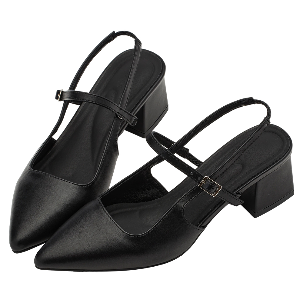 GraceGift平價女鞋 時尚秀場 尖頭  韓系尖頭通勤百搭後空低跟鞋 黑色