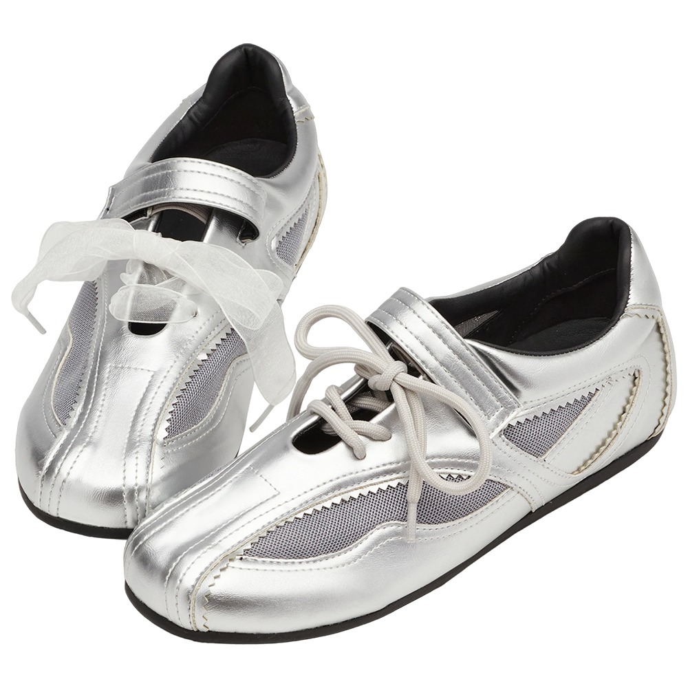 芭蕾少女方頭2WAY綁帶魔鬼氈運動鞋 銀